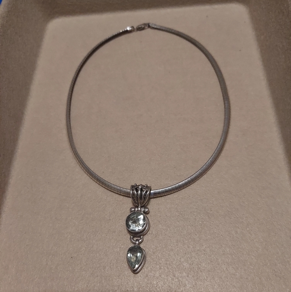 Omega 925 Prasiolite Pendant Necklace Coker Teardrop